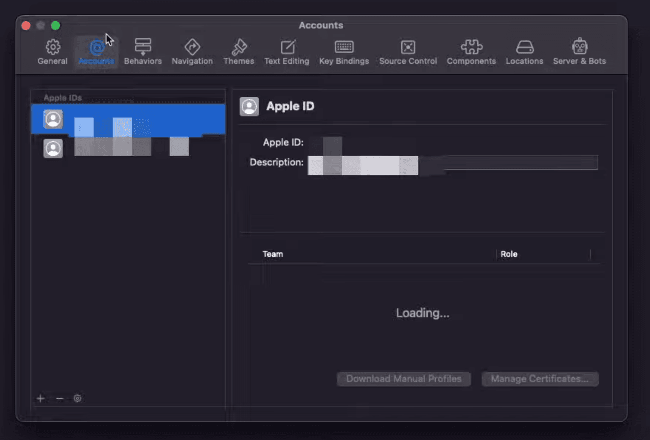 Xcode Accounts