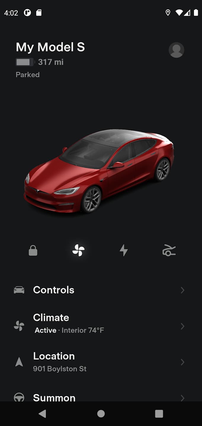 Tesla home screen