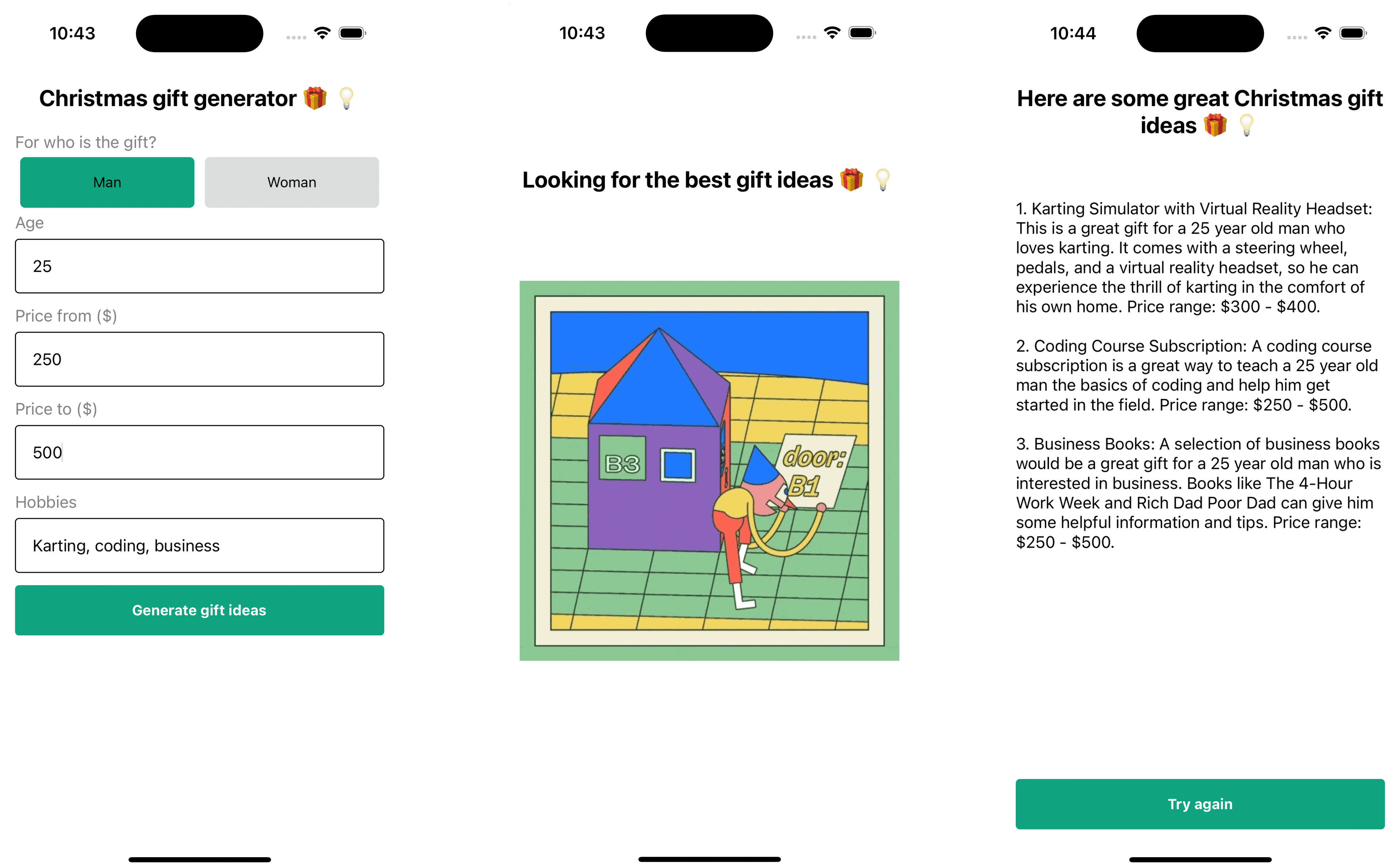 Christmas Gift ideas app built with React Native