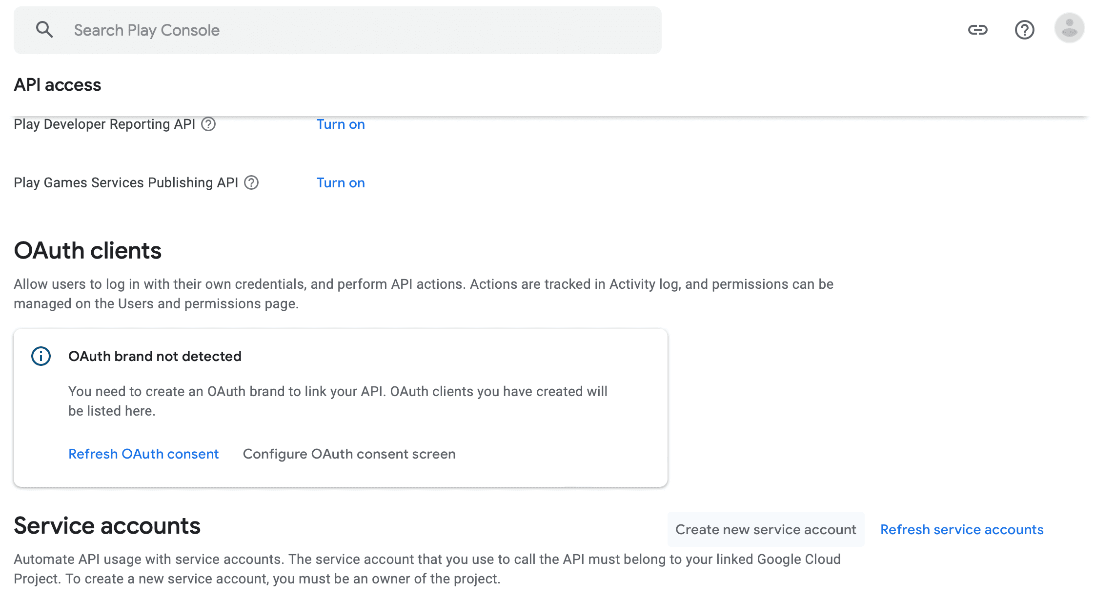 Create new service account