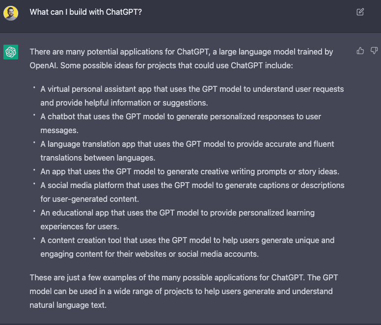 Asking ChatGPT for project ideas