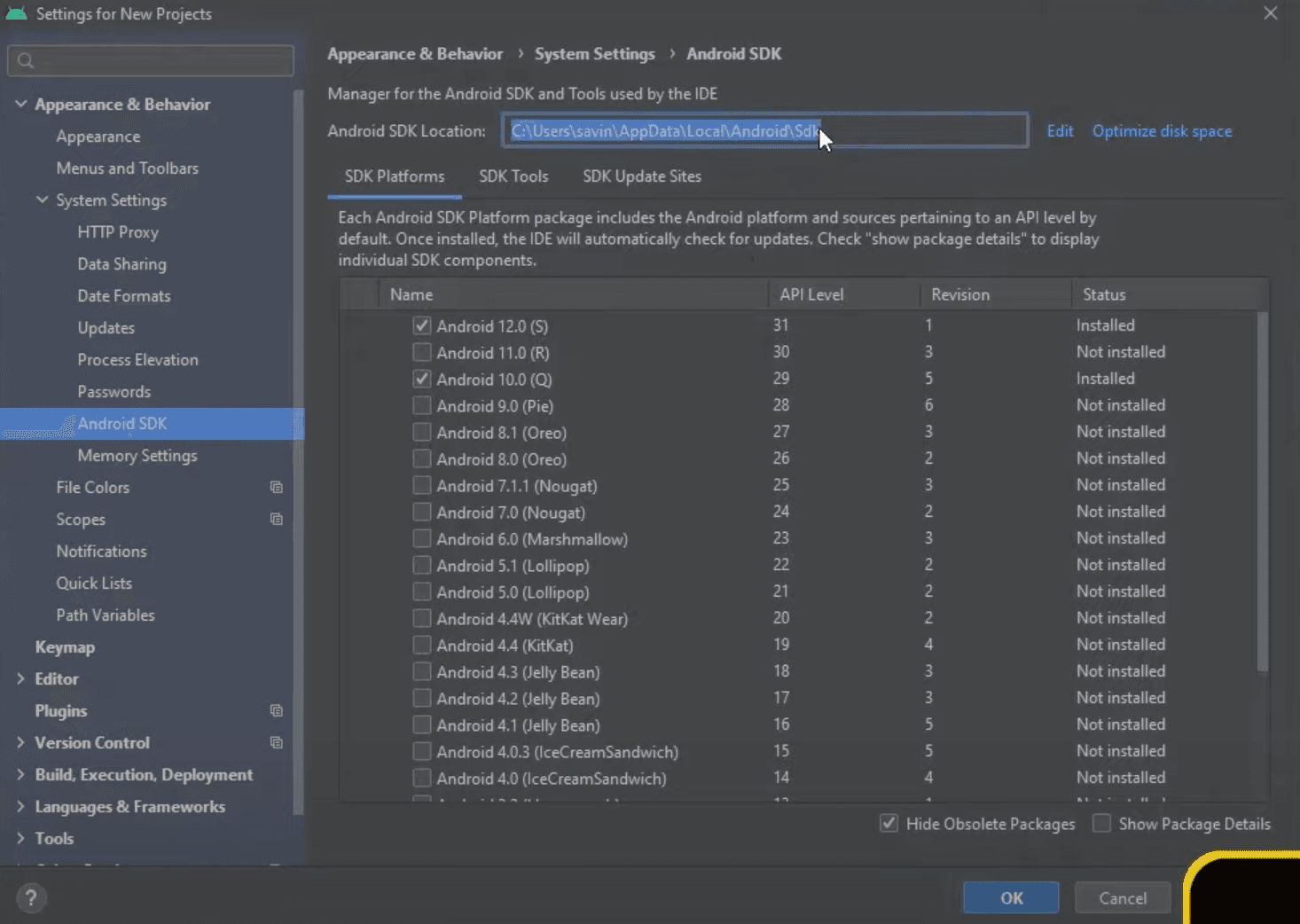 Android Studio SDK Location