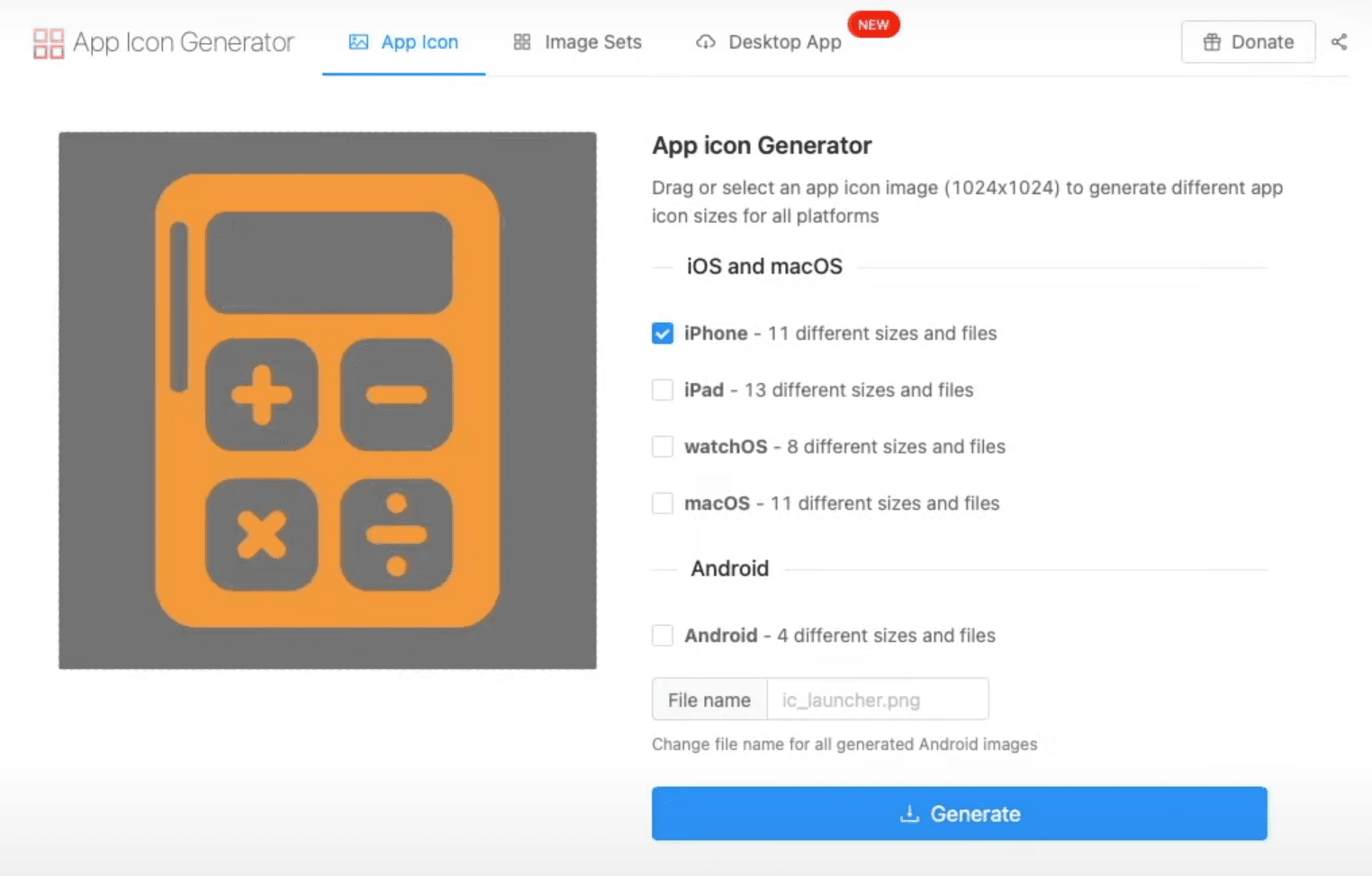 Generate Icon Tab